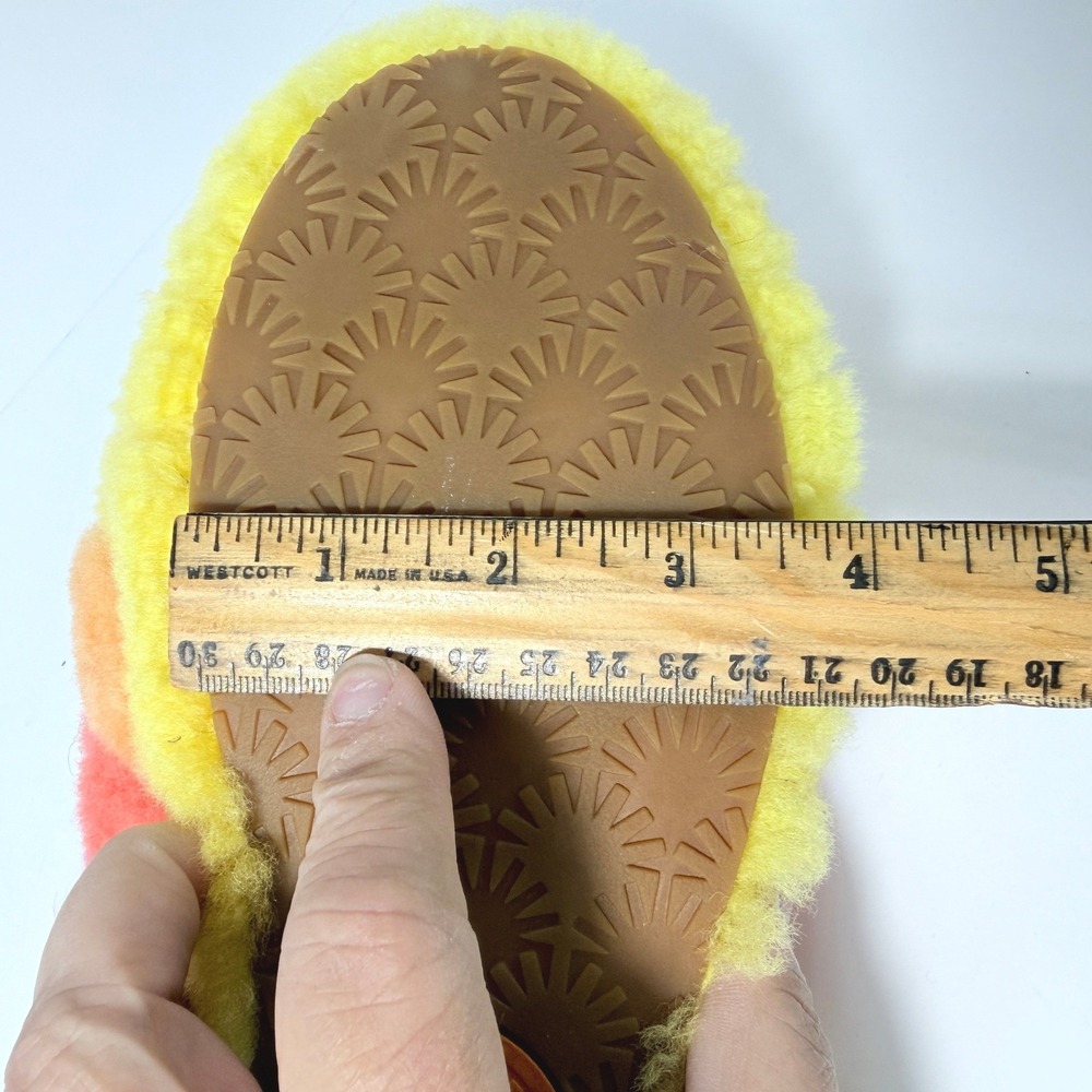 UGG Fluff Yeah Slide Rainbow Sheepskin Slippers Pink Orange Yellow Est. Size 9 - Picture 7 of 8